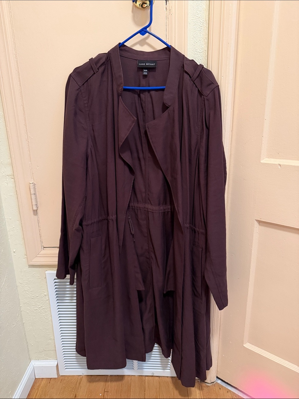 Lane Bryant Chocolate Plum Soft Twill Duster Jacket With Side Slit size 26/28